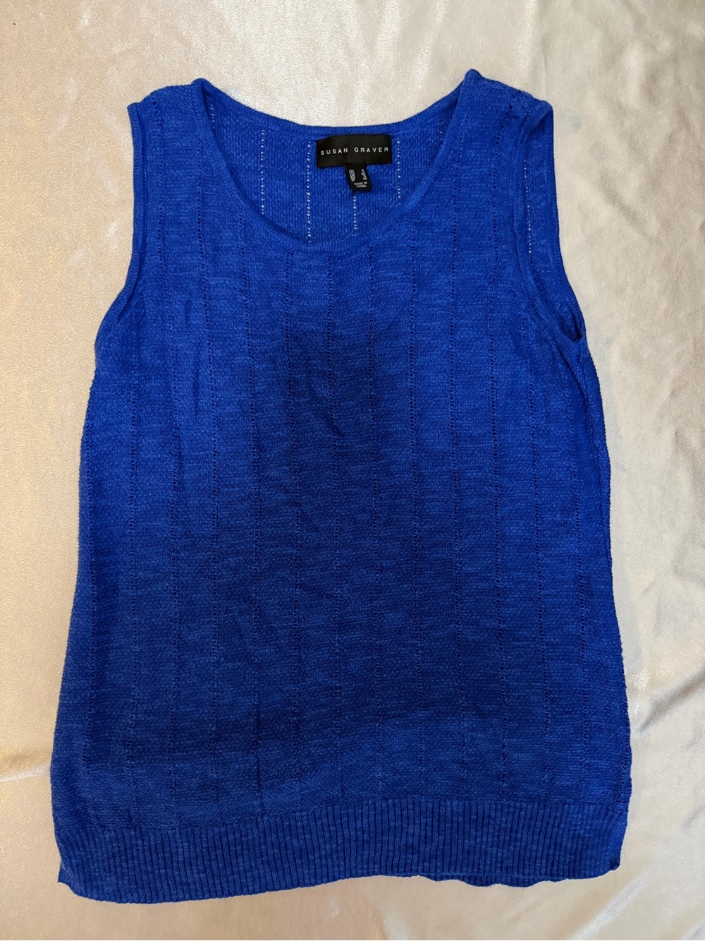 Susan Graver Pointelle Knit Sleeveless Sweater Tank Top Small Cotton Blend - Picture 5 of 11